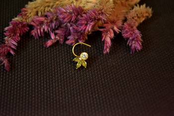 Designer stone studded premium gold plated diamond nose-ring or nose pin 4