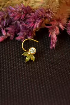 Designer stone studded premium gold plated diamond nose-ring or nose pin