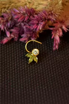 Designer stone studded premium gold plated diamond nose-ring or nose pin