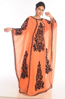 SALE !! Moroccan Modern Kaftan Farasha Maxi Machine Embroidery Zari Work Vary Fancy Abaya Dress 3