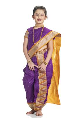 Bhartiya Paridhan Girls Ready To Wear Traditional 9 Var Magenta Shahi Mastani Saree With Stitched Blouse 1