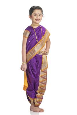 Bhartiya Paridhan Girls Ready To Wear Traditional 9 Var Magenta Shahi Mastani Saree With Stitched Blouse 3