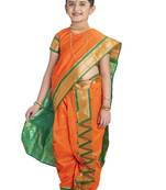 Bhartiya Paridhan Girls Ready To Wear Traditional 9 Var Orange Shahi Mastani Saree With Stitched Blouse