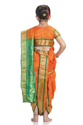 Bhartiya Paridhan Girls Ready To Wear Traditional 9 Var Orange Shahi Mastani Saree With Stitched Blouse 4