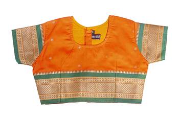 Bhartiya Paridhan Girls Ready To Wear Traditional 9 Var Orange Shahi Mastani Saree With Stitched Blouse 5