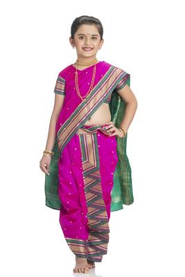 Bhartiya Paridhan Girls Ready To Wear Traditional 9 Var Rani Pink Shahi Mastani Saree With Stitched Blouse 1