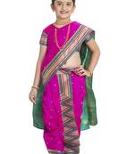 Bhartiya Paridhan Girls Ready To Wear Traditional 9 Var Rani Pink Shahi Mastani Saree With Stitched Blouse