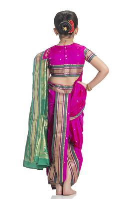 Bhartiya Paridhan Girls Ready To Wear Traditional 9 Var Rani Pink Shahi Mastani Saree With Stitched Blouse 4