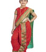 Bhartiya Paridhan Girls Ready To Wear Traditional 9 Var Red Shahi Mastani Saree With Stitched Blouse