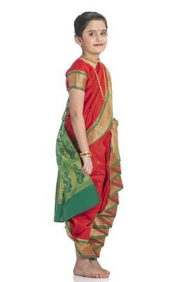Bhartiya Paridhan Girls Ready To Wear Traditional 9 Var Red Shahi Mastani Saree With Stitched Blouse 3