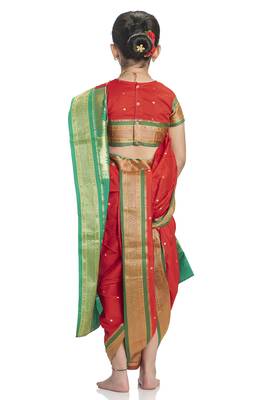 Bhartiya Paridhan Girls Ready To Wear Traditional 9 Var Red Shahi Mastani Saree With Stitched Blouse 4