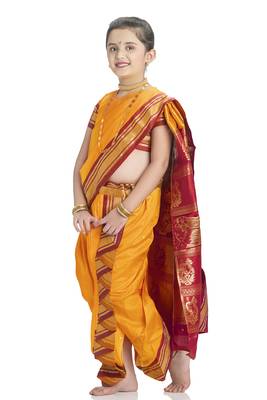 Bhartiya Paridhan Girls Ready To Wear Traditional 9 Var Golden Shahi Mastani Saree With Stitched Blouse 1