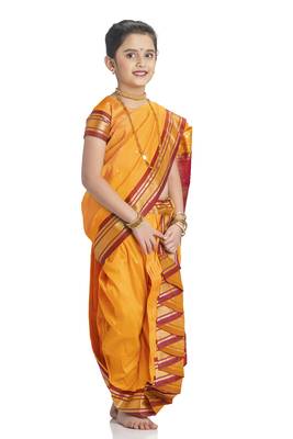 Bhartiya Paridhan Girls Ready To Wear Traditional 9 Var Golden Shahi Mastani Saree With Stitched Blouse 2