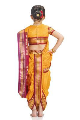 Bhartiya Paridhan Girls Ready To Wear Traditional 9 Var Golden Shahi Mastani Saree With Stitched Blouse 3