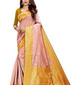 Baby Pink Weaving Kota Silk With Rich Pallu Blend Saree With Blouse