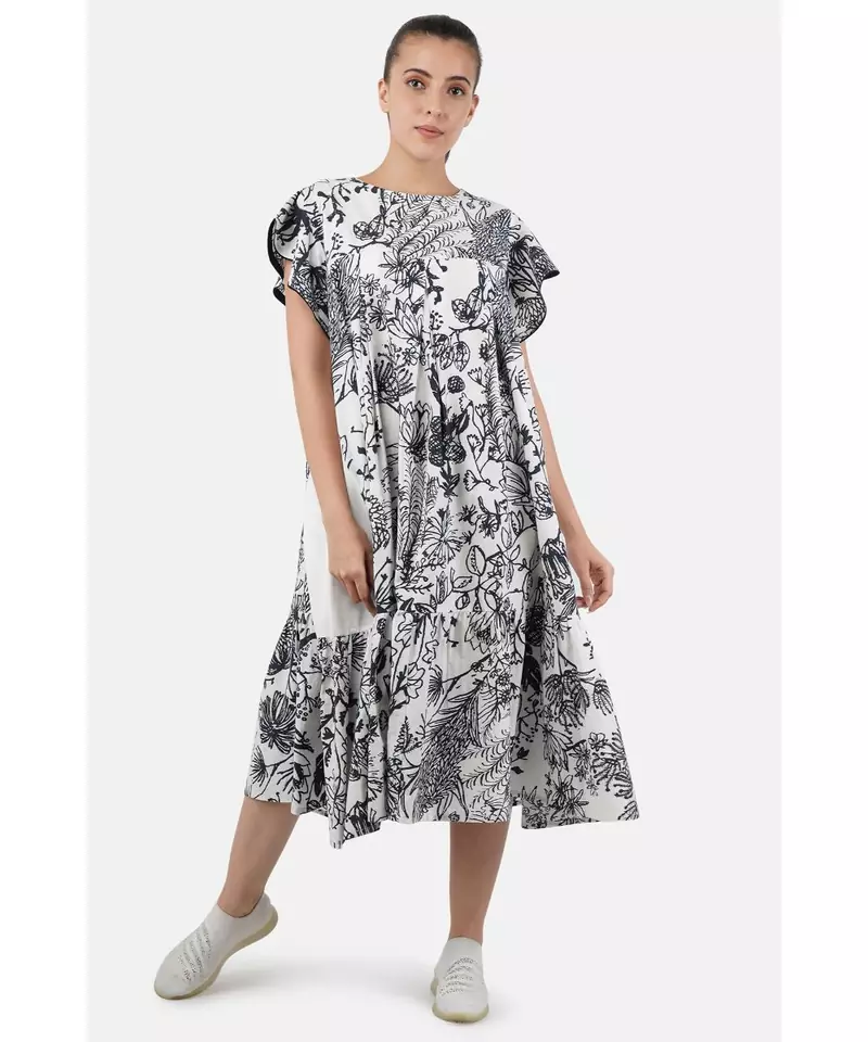 Women's  pure cotton black printed dress