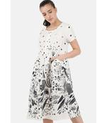 Women's Silk cotton white printed dress