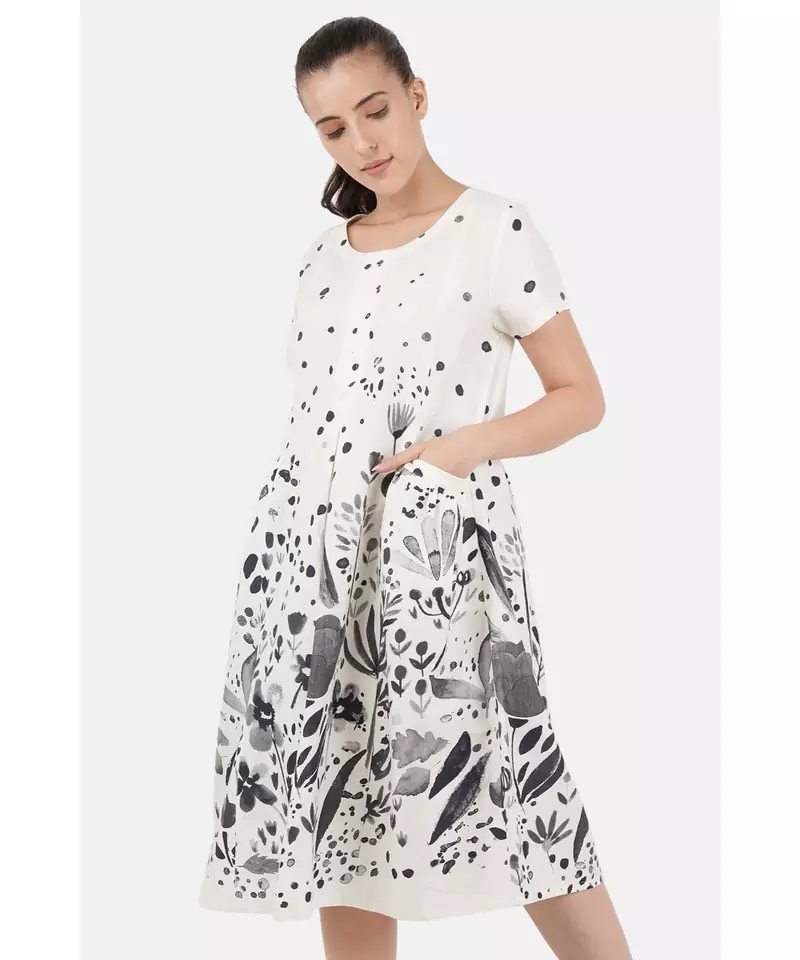 Women's Silk cotton white printed dress