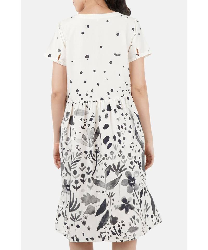 Women's Silk cotton white printed dress