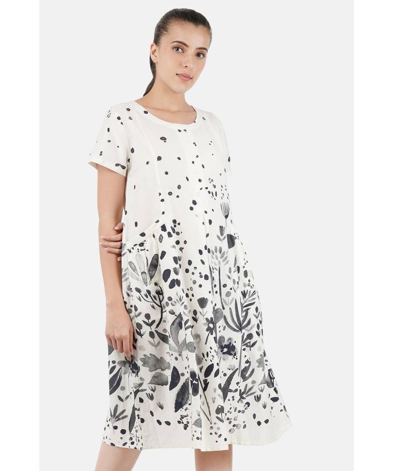 Women's Silk cotton white printed dress