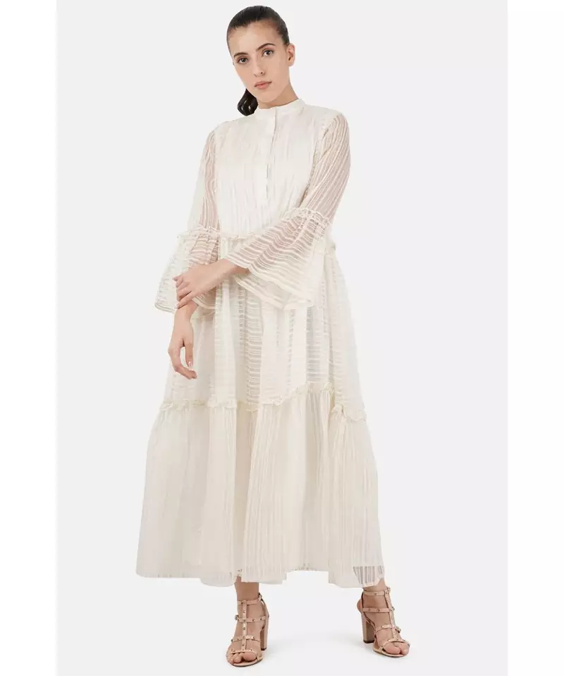 Women's beige cotton  metallic dress