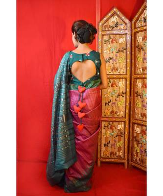 Magenta Green Patli Saree 2