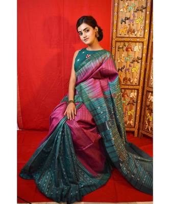 Magenta Green Patli Saree 4
