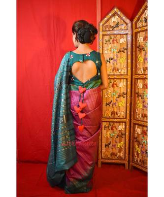 Magenta Green Patli Saree 6