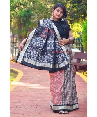 Peach Elephants And Tribals Saree 4