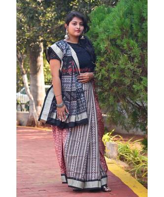 Peach Elephants And Tribals Saree 6