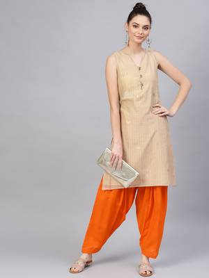 Orange plain cotton trousers 4