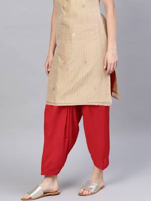 Red plain cotton trousers 2