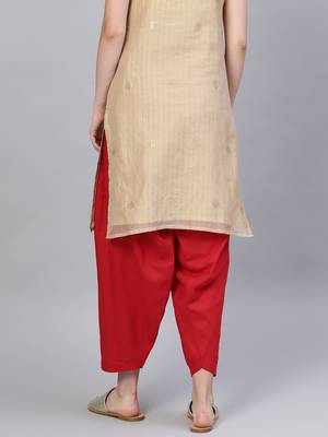 Red plain cotton trousers 3