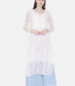Ada Hand Embroidered White Faux Georgette Lucknowi Chikankari Indian Women Kurta with Slip - A218968
