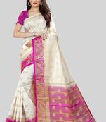 Off White kanjivaram silk with weaving peacock jari butta saree with blouse