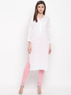 Ada Hand Embroidered White Georgette Lucknow Chikankari Women Kurta - A95485 1