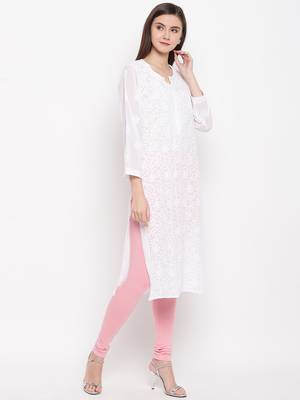 Ada Hand Embroidered White Georgette Lucknow Chikankari Women Kurta - A95485 4