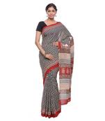 Beige printed cotton saree with blouse