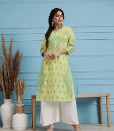 Handmade Lemon Cotton Lucknowi Chikankari Indian Women Kurta