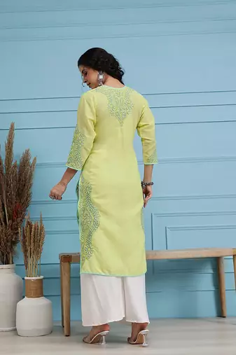 Handmade Lemon Cotton Lucknowi Chikankari Indian Women Kurta