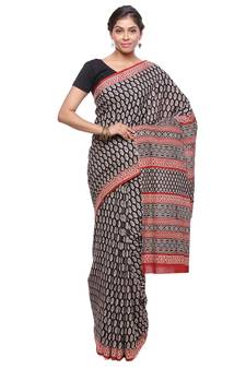 Black printed cotton saree with blouse