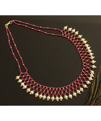 Beautiful Agate Pink Bead Necklace Dj28207 1