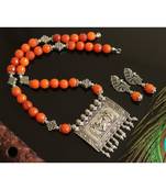 Beautiful Silver Tone Orange Agate Designer Necklace Set Dj28512