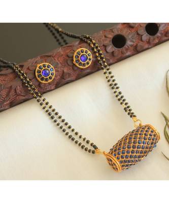 Beautiful Matte Finish Blue Designer Mangalsutra Set Dj28259 1