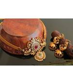 Beautiful Matte Finish Ruby Green Choker Peacock Designer Necklace Set Dj28309