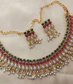 Pink Green Pearl Awesome Necklace Earrings Set