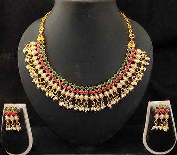 Pink Green Pearl Awesome Necklace Earrings Set 2
