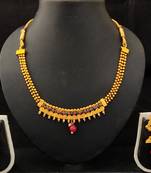 Red Green Kundan Pearl Jalebi style Jewellery set