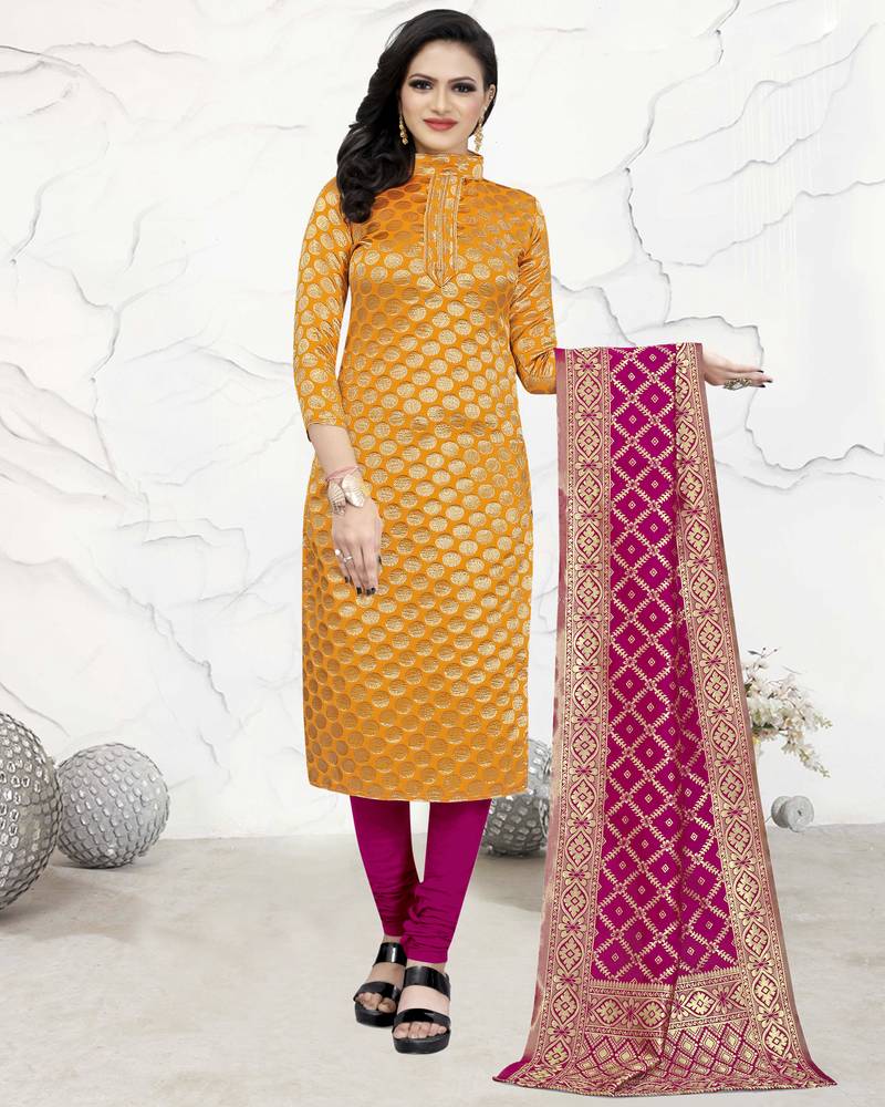 Yellow polka dots banarasi silk salwar - Rajnandini - 3468756