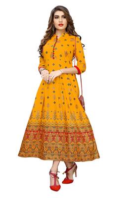 Fashion Kreza Flared Rayon Foil Gold Printed Women's  Kurta 1